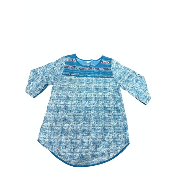 Antilia Femme All Polyester Lightweight Aztec Southwest Short Sleeves Blouse Siz - Picture 9 of 9